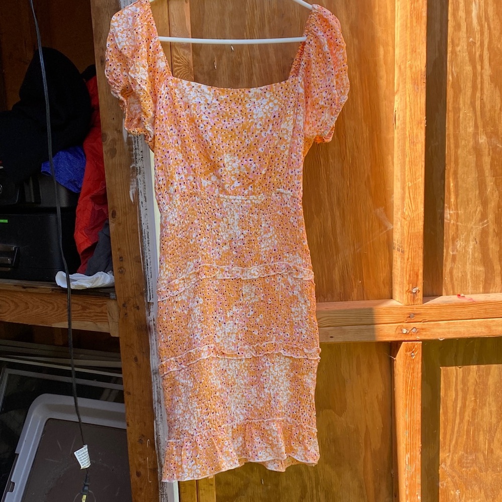 Floral Orange Puff Sleeve Dress